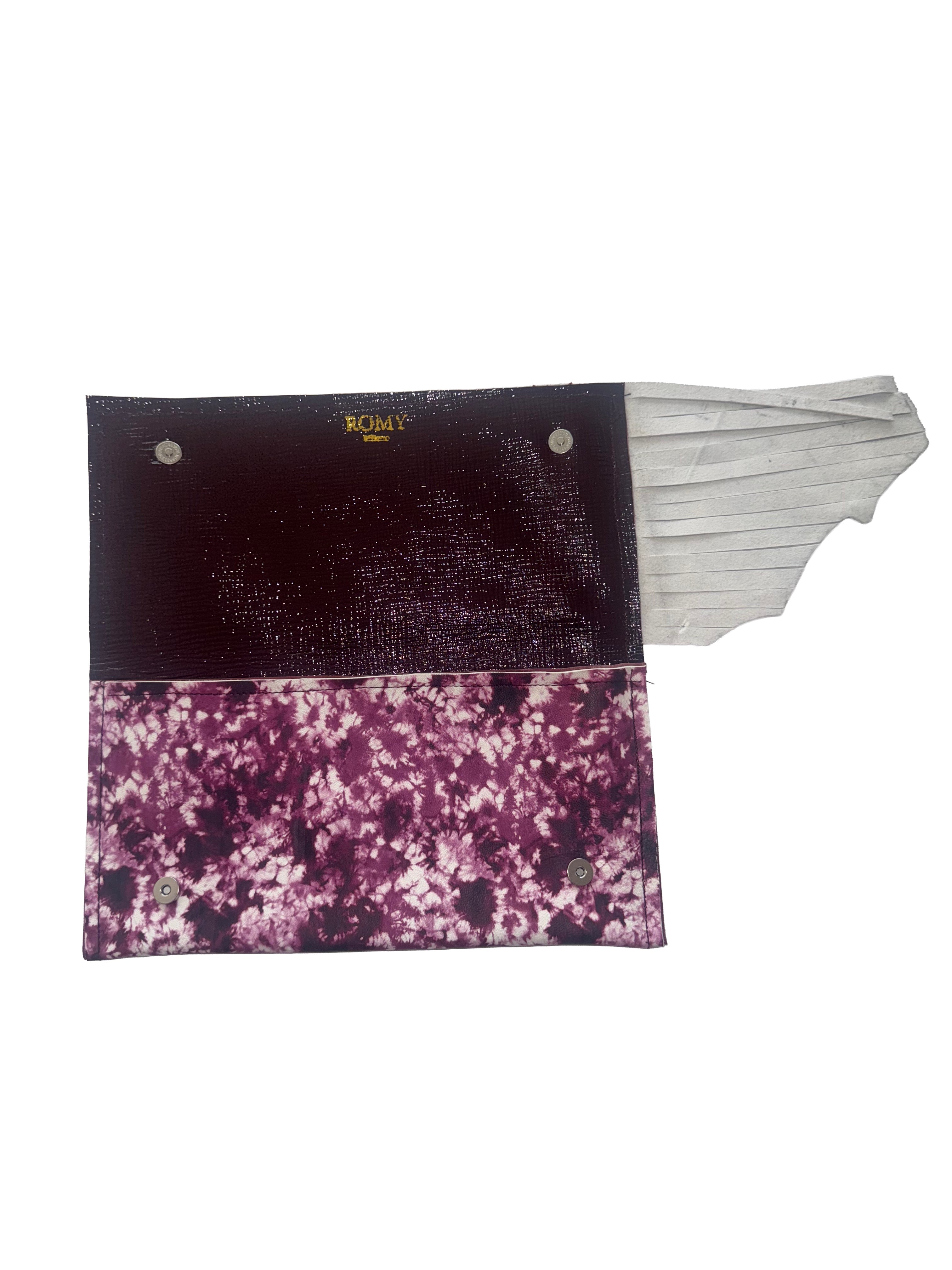 Clutch viola e bianco con fantasia